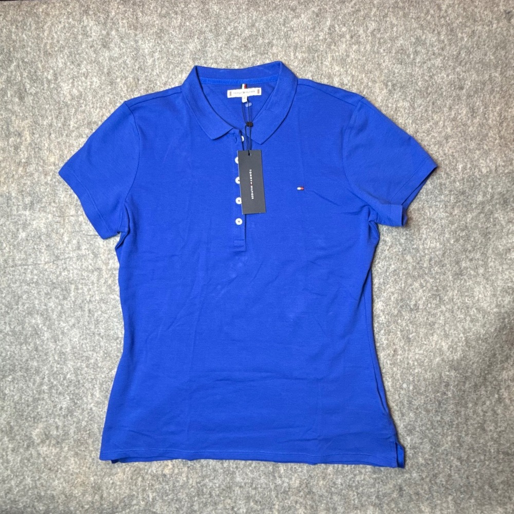 Tommy Hilfiger Slim Fit Women Polo XL Ultra Blue Short Sleeve Pique NWT L